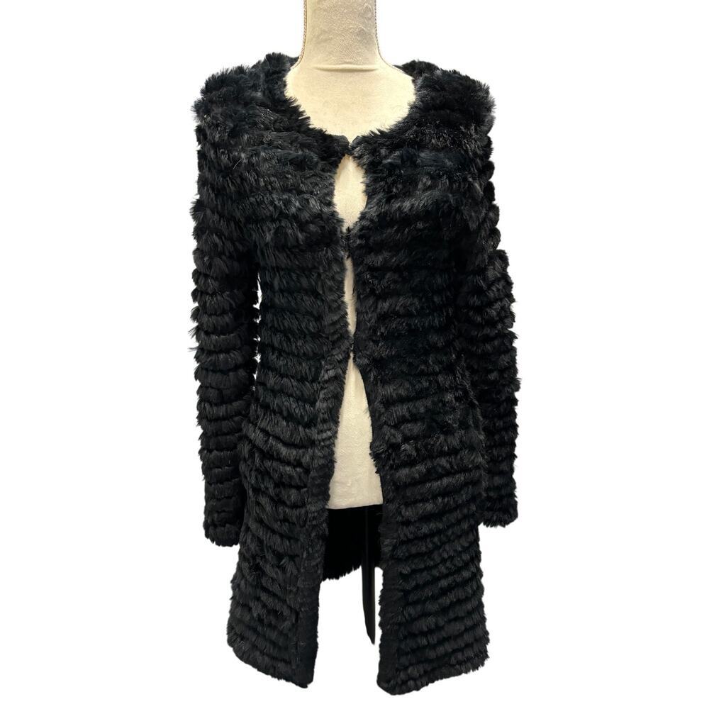 Adrienne Landau Black Fur Cardigan Size S
